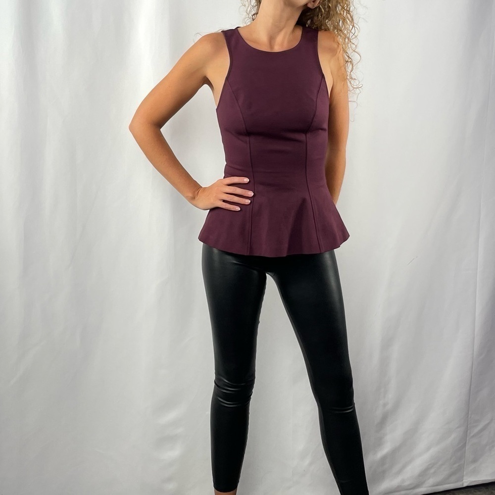 Intermix Sleeveless Racerback Peplum Blouse in Purple Black Size Small‎